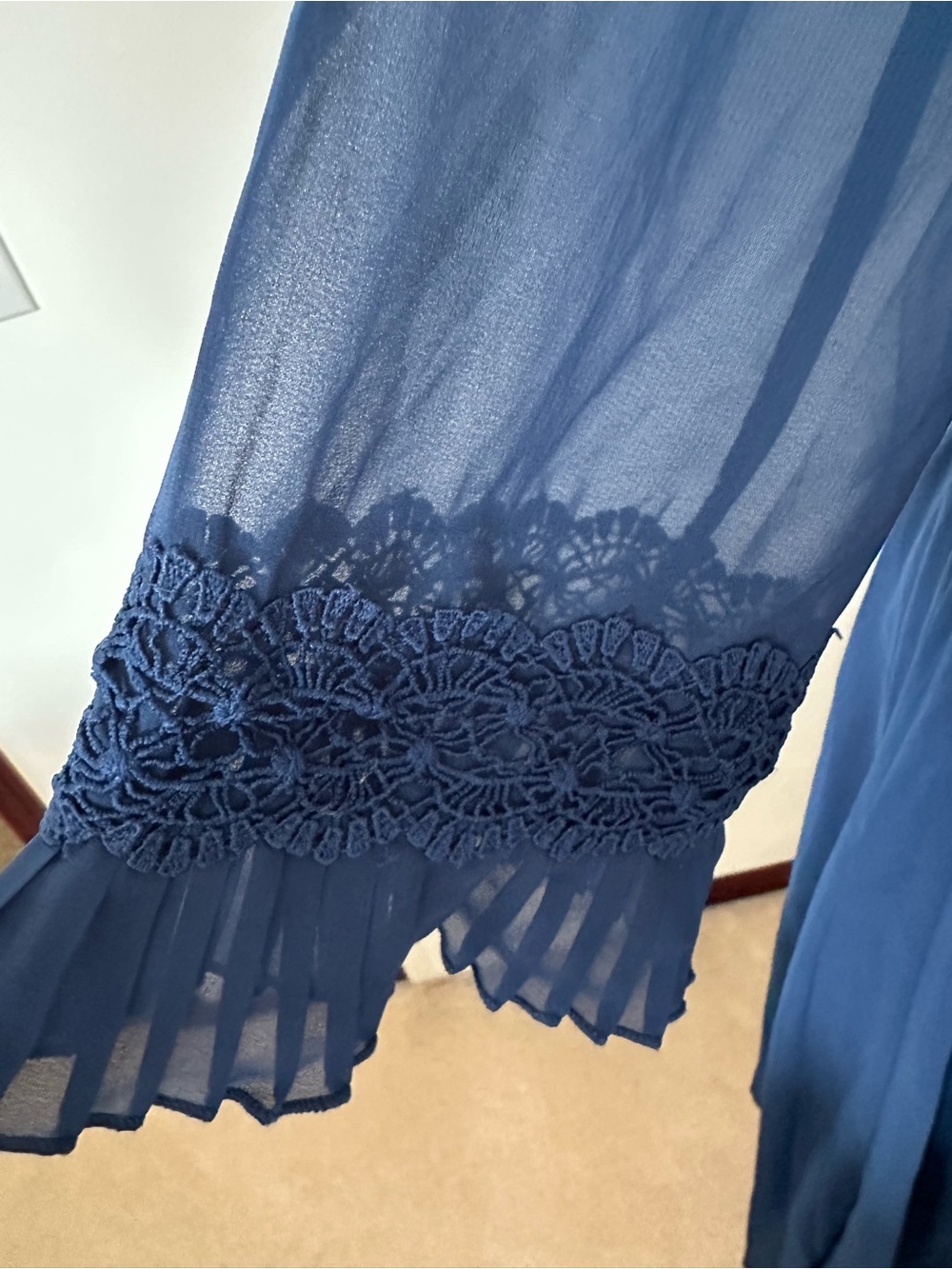 Cottagecore Boho Navy Floral Embroidered Crochet Lace Dress 8 Romantic Fairycore - Picture 6 of 14